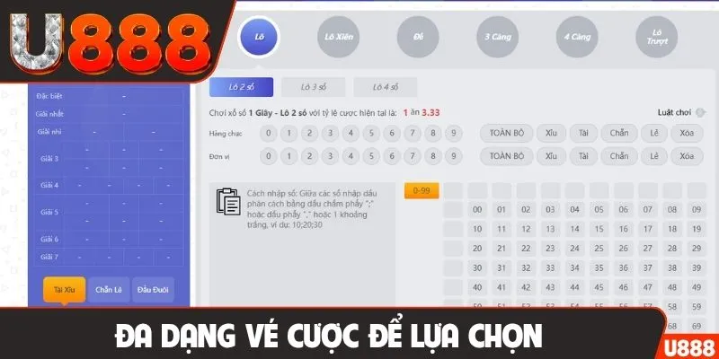 Đa dạng vé cược để lựa chọn