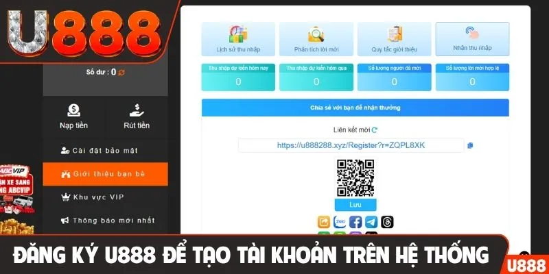 Đăng ký U888 để tạo tài khoản trên hệ thống
