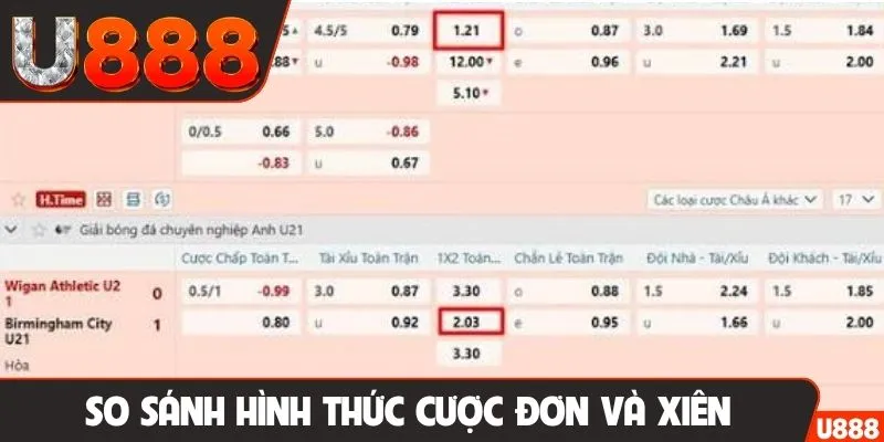 So sánh hình thức cược đơn và xiên
