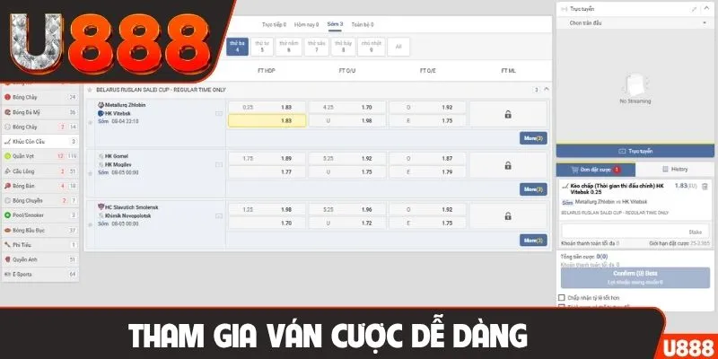 Tham gia ván cược dễ dàng